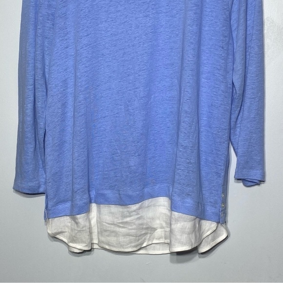 J.Jill Love Linen Tunic Top Women's M Blue White 3/4 Sleeve Button Accent Soft - Picture 6 of 13